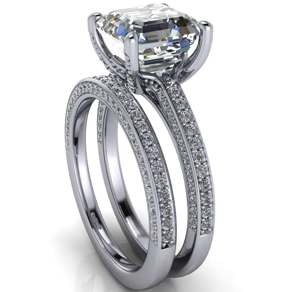 Harmon Asscher Moissanite 4 Prong Diamond Shank Engagement Ring