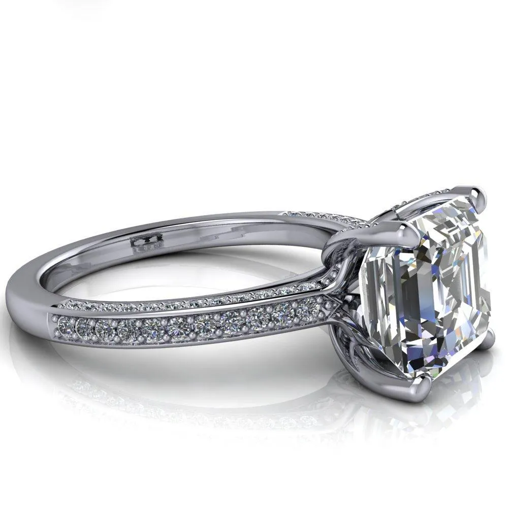 Harmon Asscher Moissanite 4 Prong Diamond Shank Engagement Ring