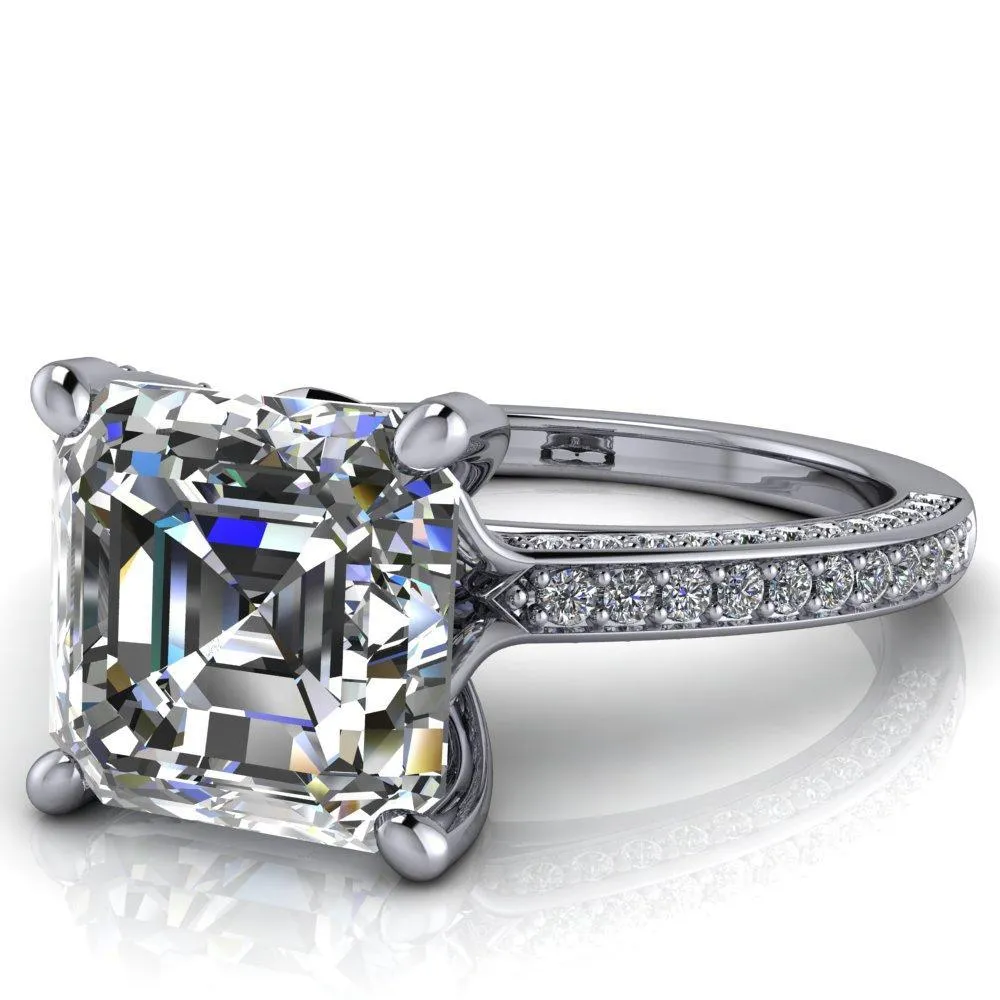 Harmon Asscher Moissanite 4 Prong Diamond Shank Engagement Ring