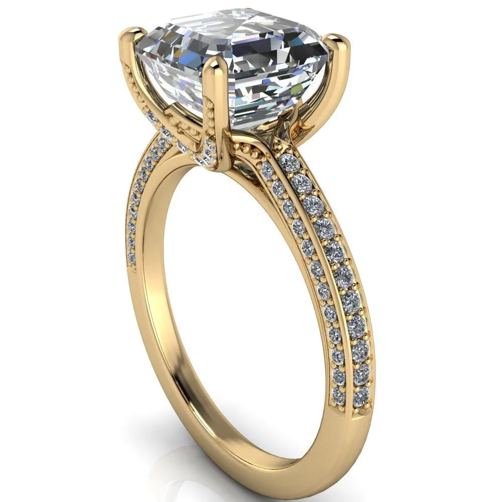 Harmon Asscher Moissanite 4 Prong Diamond Shank Engagement Ring