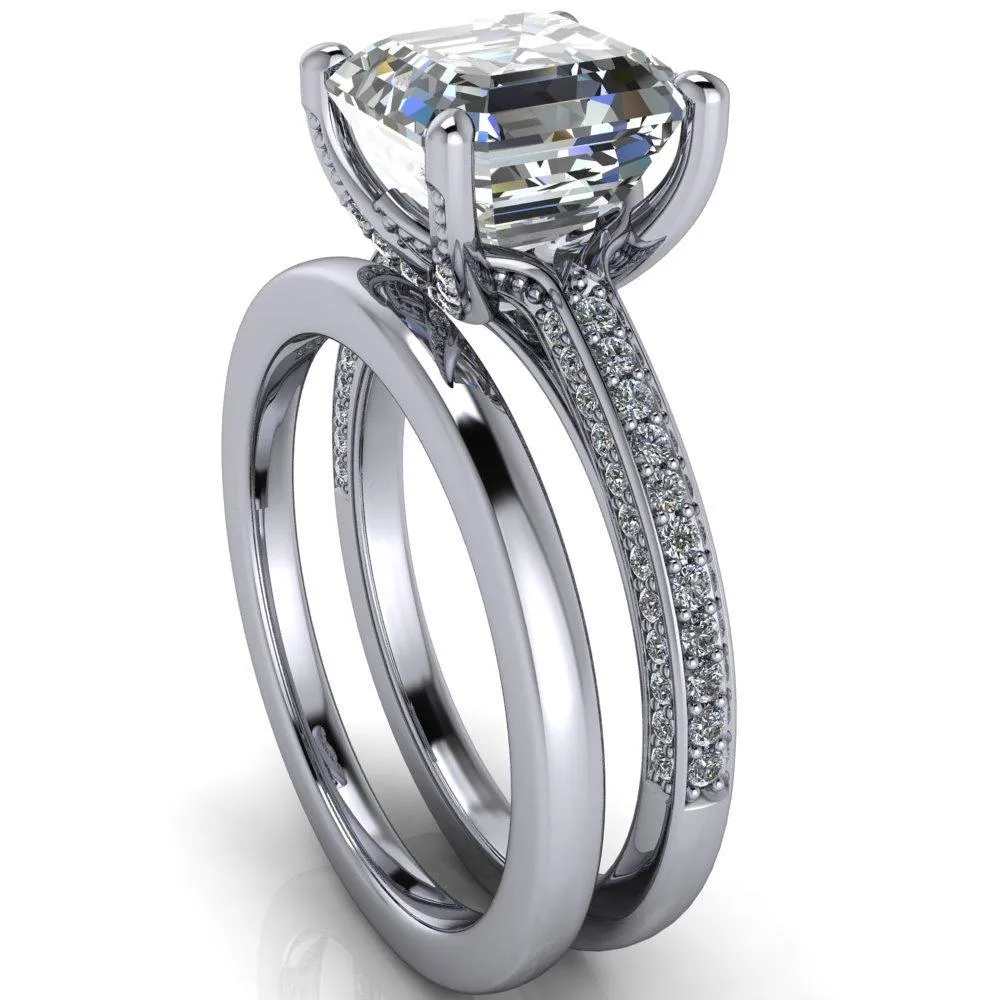 Harmon Asscher Moissanite 4 Prong Diamond Shank Engagement Ring