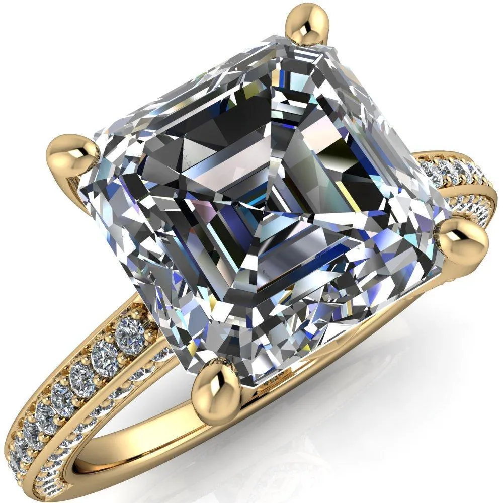Harmon Asscher Moissanite 4 Prong Diamond Shank Engagement Ring