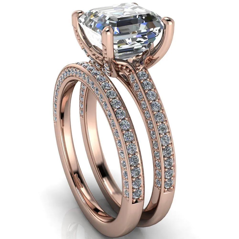 Harmon Asscher Moissanite 4 Prong Diamond Shank Engagement Ring