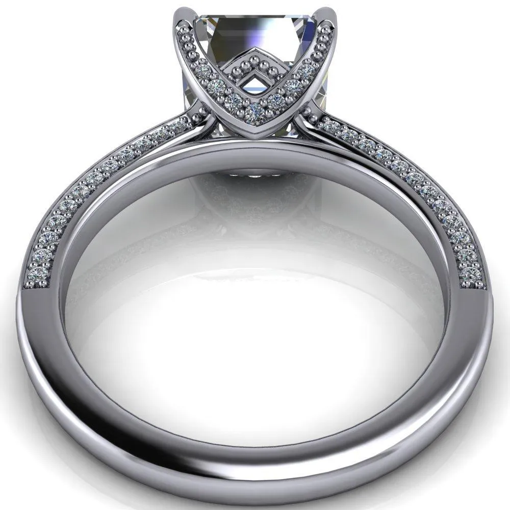 Harmon Asscher Moissanite 4 Prong Diamond Shank Engagement Ring