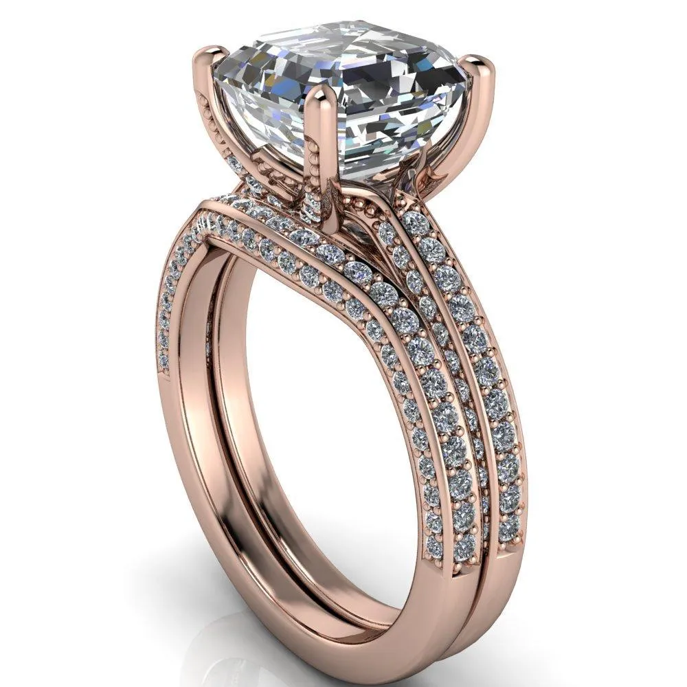 Harmon Asscher Moissanite 4 Prong Diamond Shank Engagement Ring