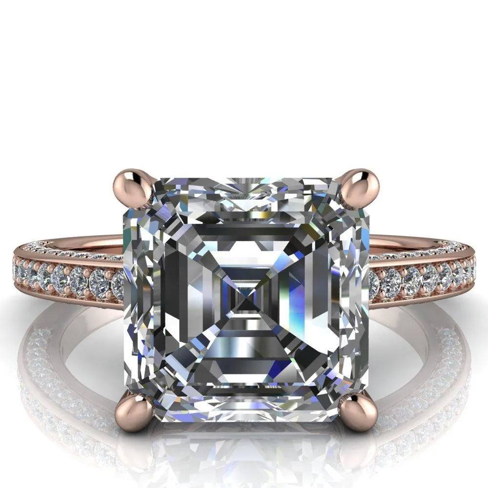 Harmon Asscher Moissanite 4 Prong Diamond Shank Engagement Ring