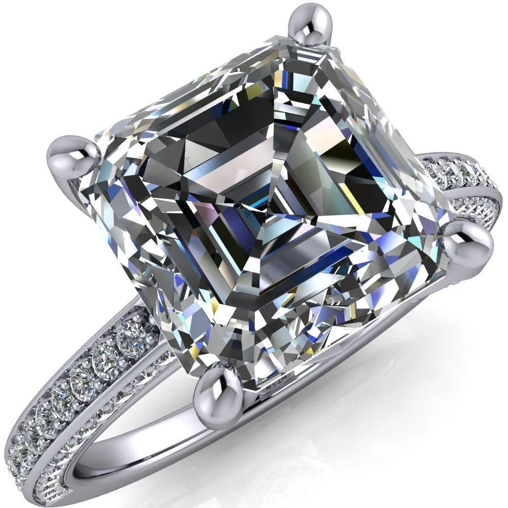 Harmon Asscher Moissanite 4 Prong Diamond Shank Engagement Ring