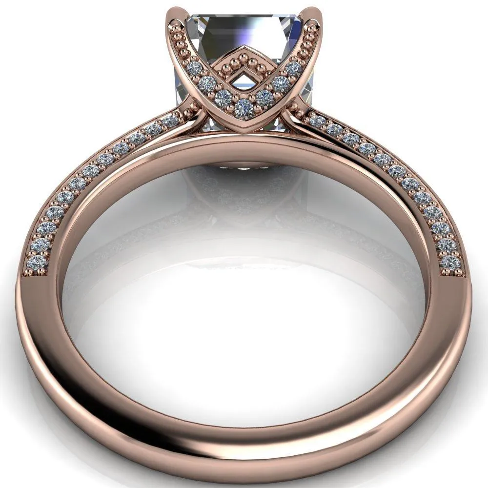 Harmon Asscher Moissanite 4 Prong Diamond Shank Engagement Ring