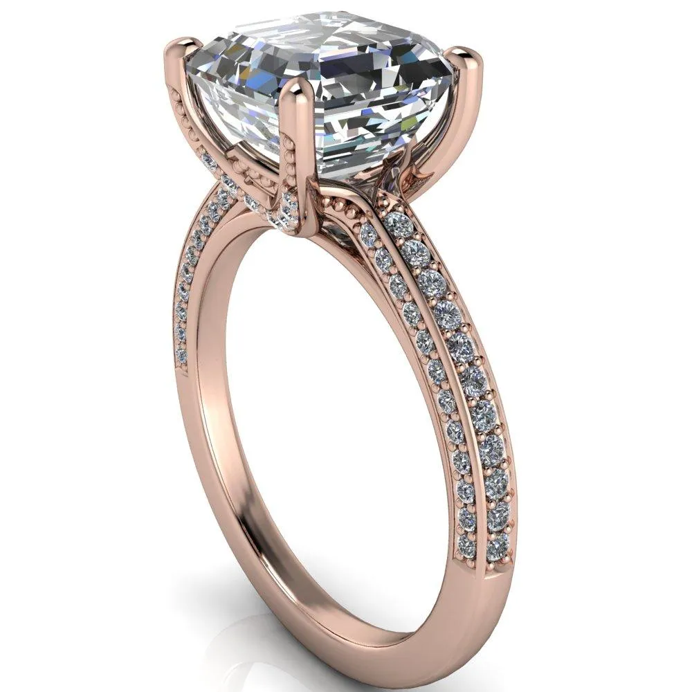 Harmon Asscher Moissanite 4 Prong Diamond Shank Engagement Ring