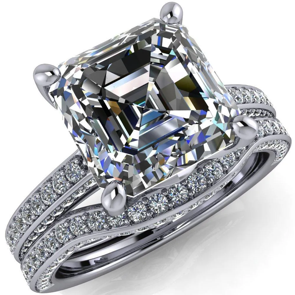 Harmon Asscher Moissanite 4 Prong Diamond Shank Engagement Ring