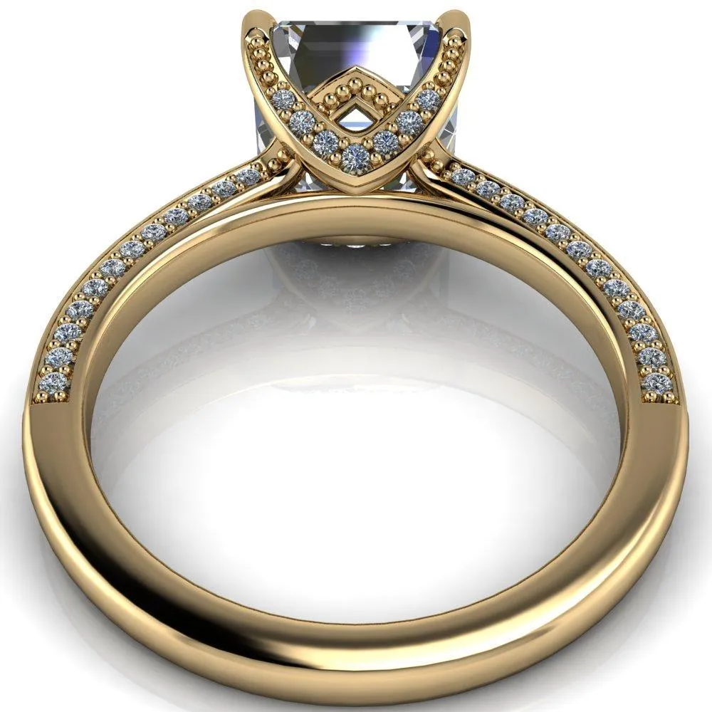 Harmon Asscher Moissanite 4 Prong Diamond Shank Engagement Ring