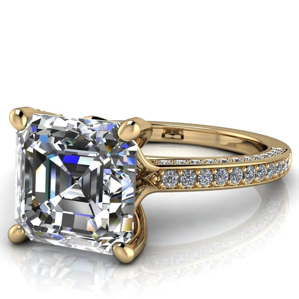 Harmon Asscher Moissanite 4 Prong Diamond Shank Engagement Ring