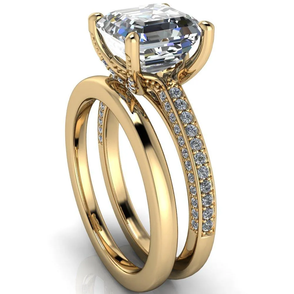 Harmon Asscher Moissanite 4 Prong Diamond Shank Engagement Ring