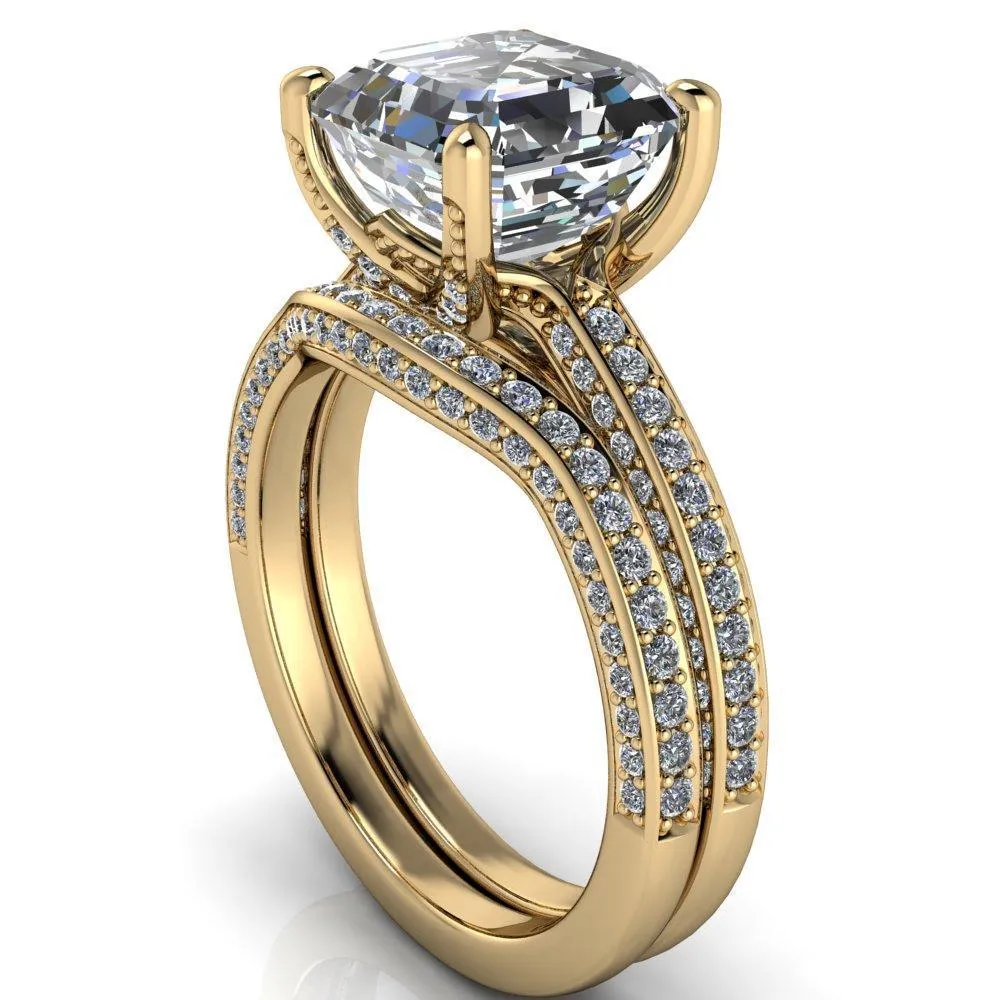 Harmon Asscher Moissanite 4 Prong Diamond Shank Engagement Ring
