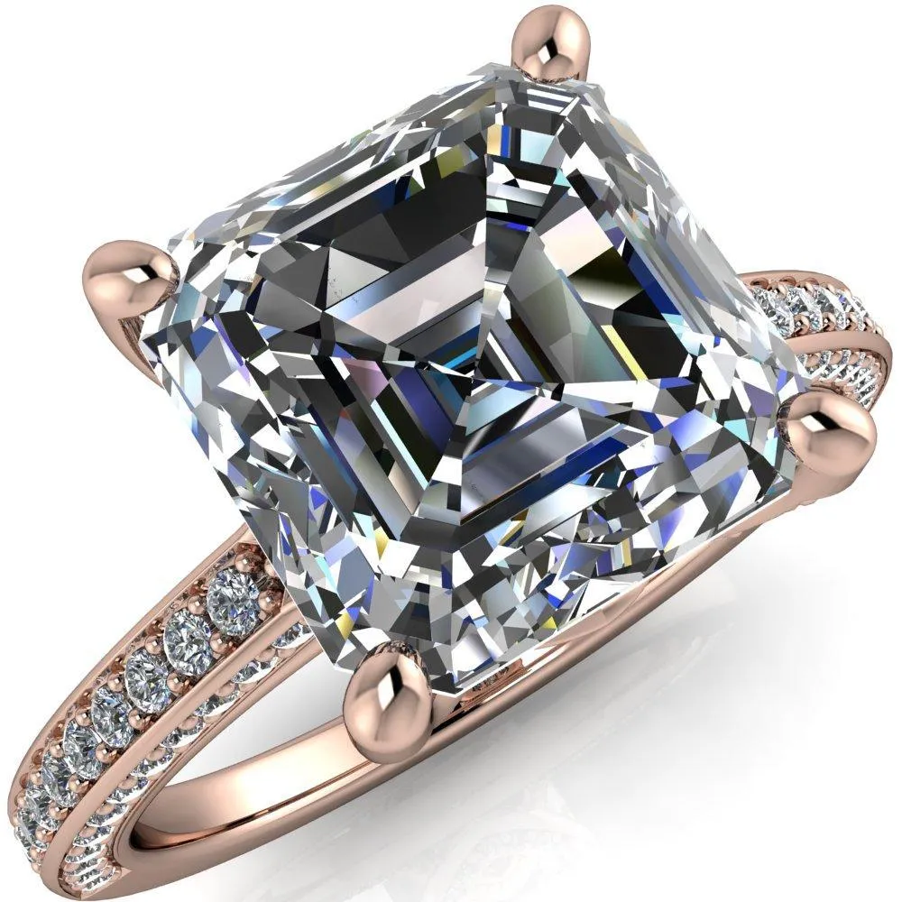 Harmon Asscher Moissanite 4 Prong Diamond Shank Engagement Ring