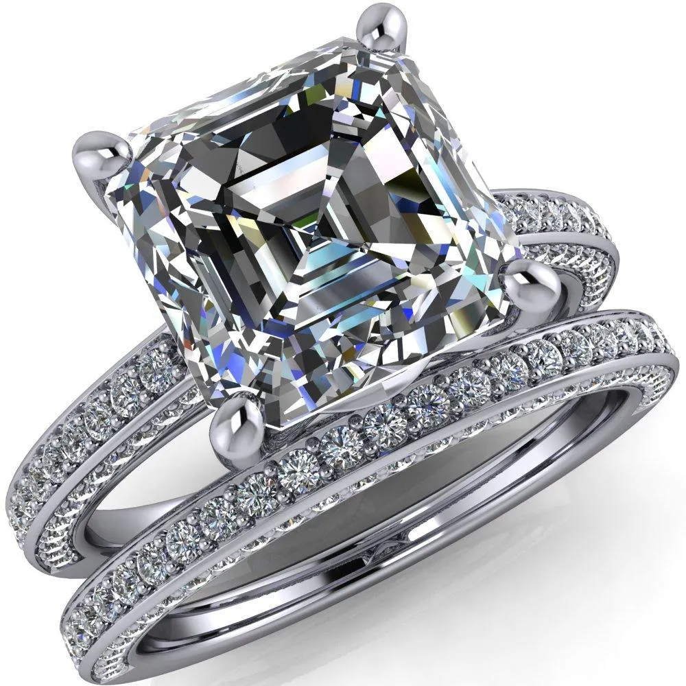 Harmon Asscher Moissanite 4 Prong Diamond Shank Engagement Ring