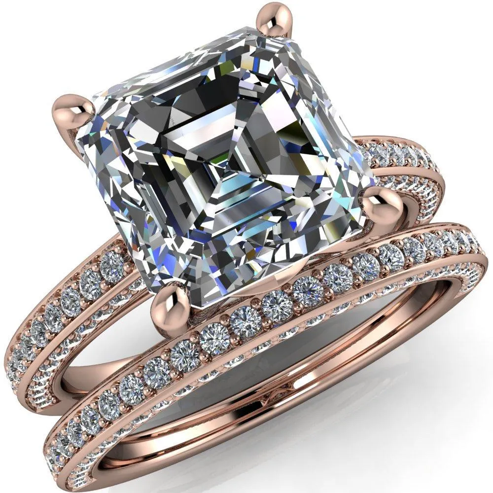 Harmon Asscher Moissanite 4 Prong Diamond Shank Engagement Ring