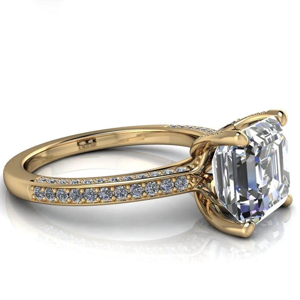 Harmon Asscher Moissanite 4 Prong Diamond Shank Engagement Ring