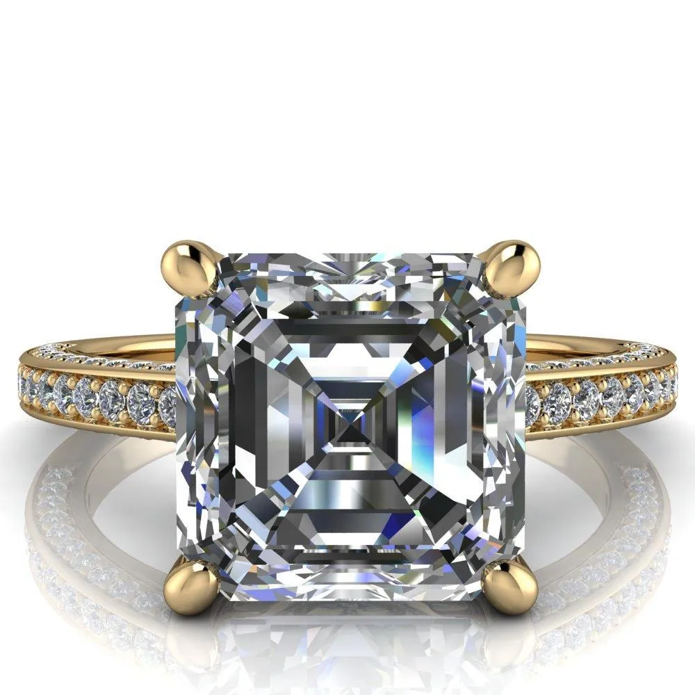 Harmon Asscher Moissanite 4 Prong Diamond Shank Engagement Ring