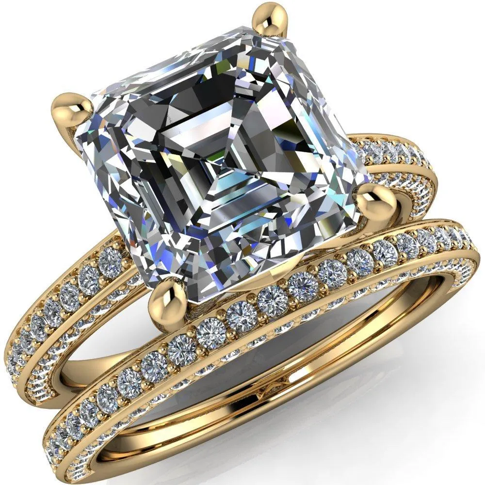 Harmon Asscher Moissanite 4 Prong Diamond Shank Engagement Ring
