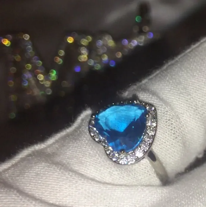 Heart Ring | Blue Diamond Ring | Heart Rings | Heart Shape Ring | Diamond Heart Ring | Heart Ring with Diamonds | Aquamarine Diamond Ring