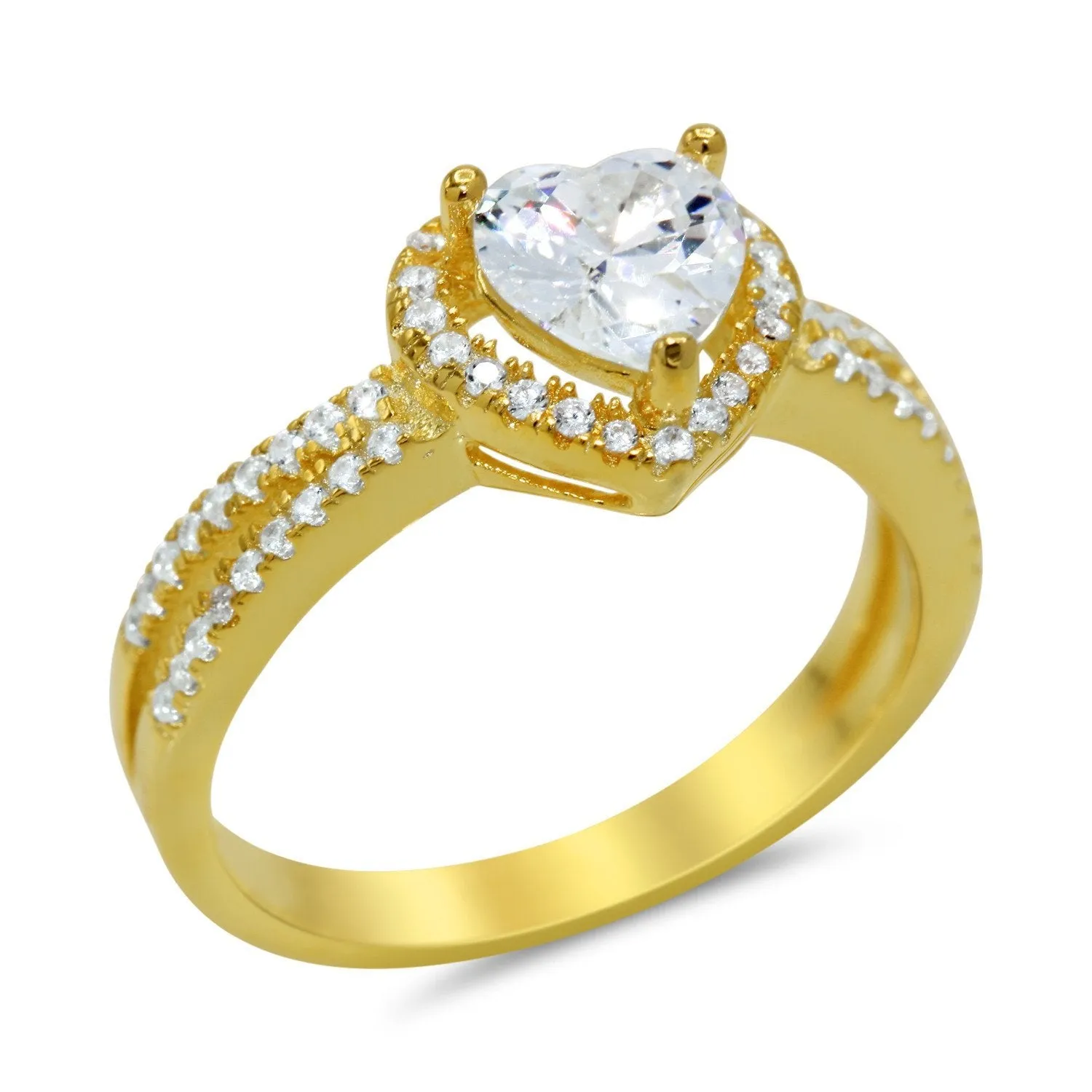 Heart Shaped Cubic Zirconia Ring in Gold Plated Sterling Silver
