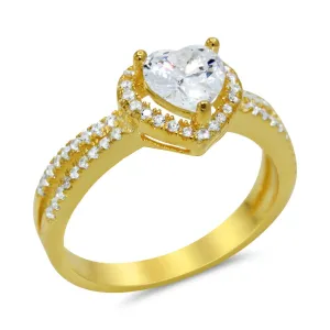 Heart Shaped Cubic Zirconia Ring in Gold Plated Sterling Silver