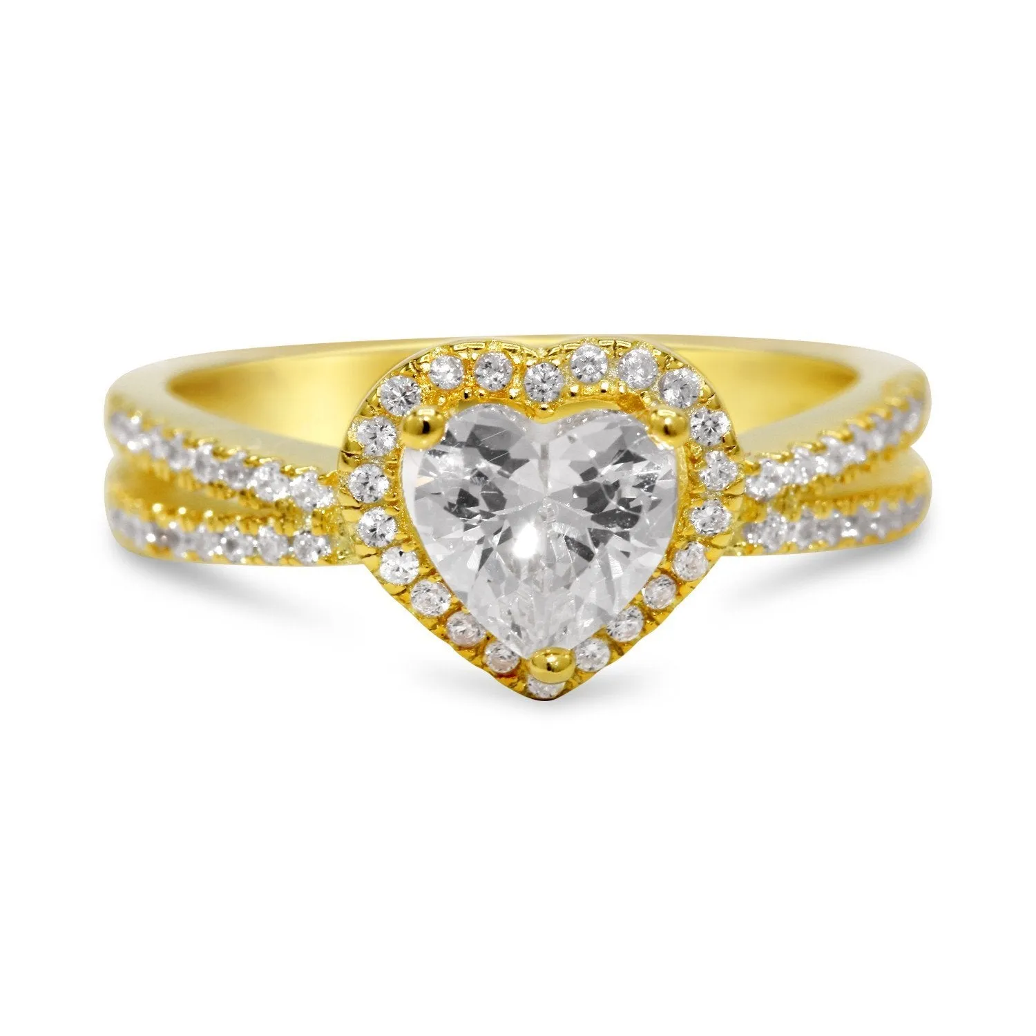 Heart Shaped Cubic Zirconia Ring in Gold Plated Sterling Silver