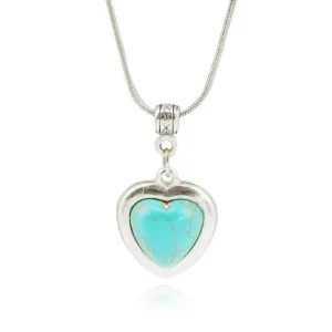 Heart Tyle Necklaces & Pendants Vintage Silver Color Turquoise Pendant Necklace Women Choker Collares Summer Jewelry
