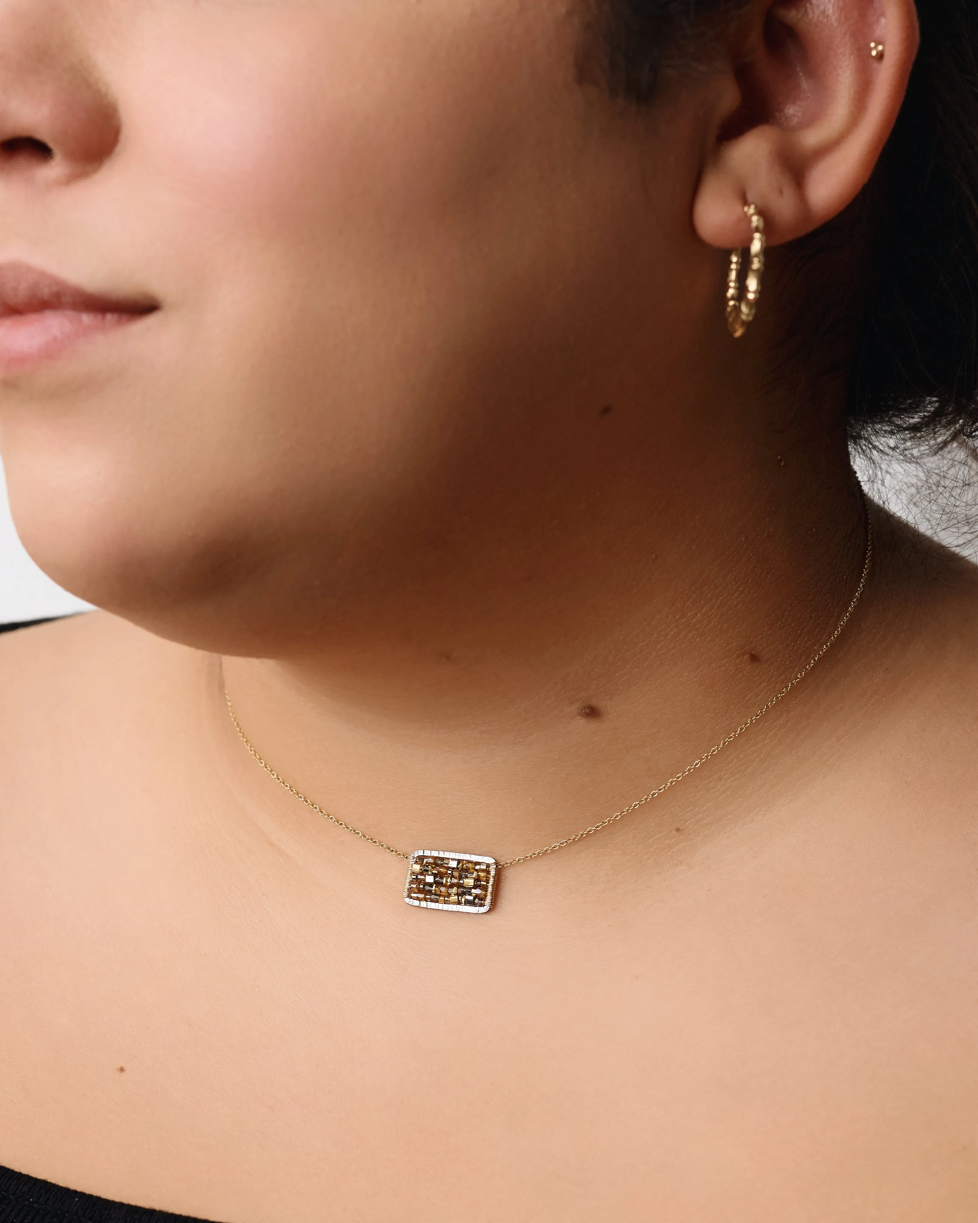 Hematite   Gold Bar Necklace