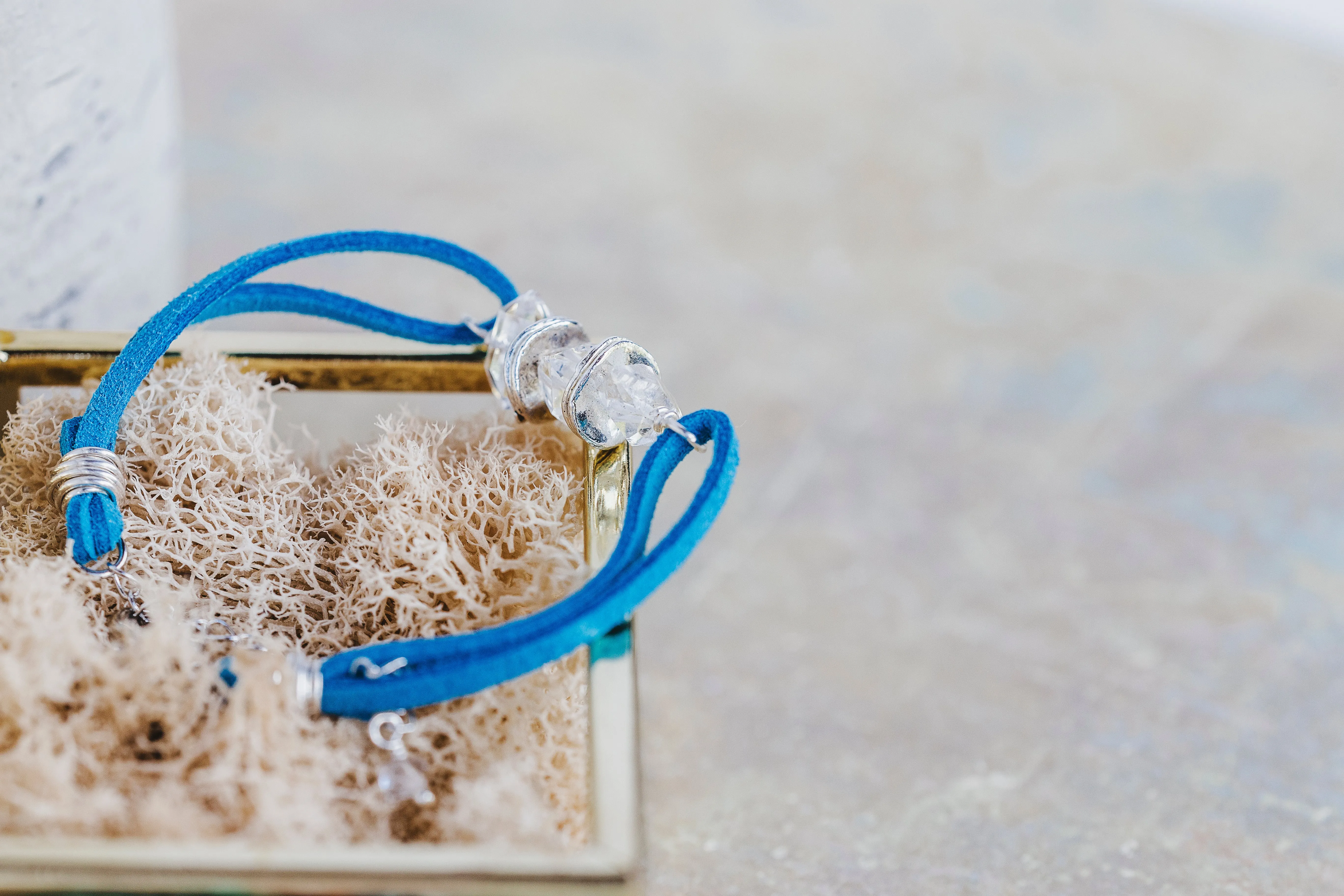 Herkimer Diamond Quartz Sterling Silver Suede Bracelet