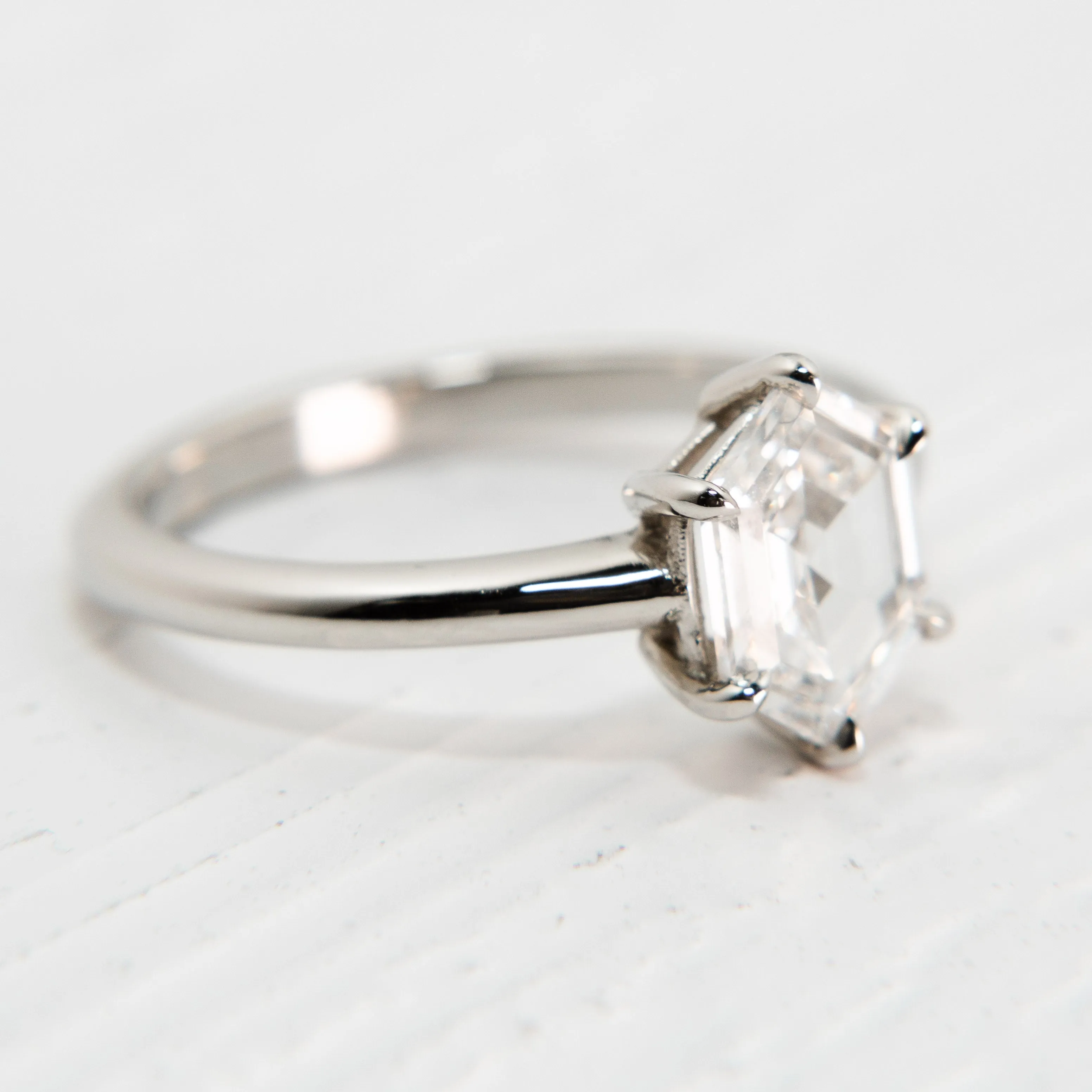 Hexagon Diamond Solitare Engagement Ring in Platinum