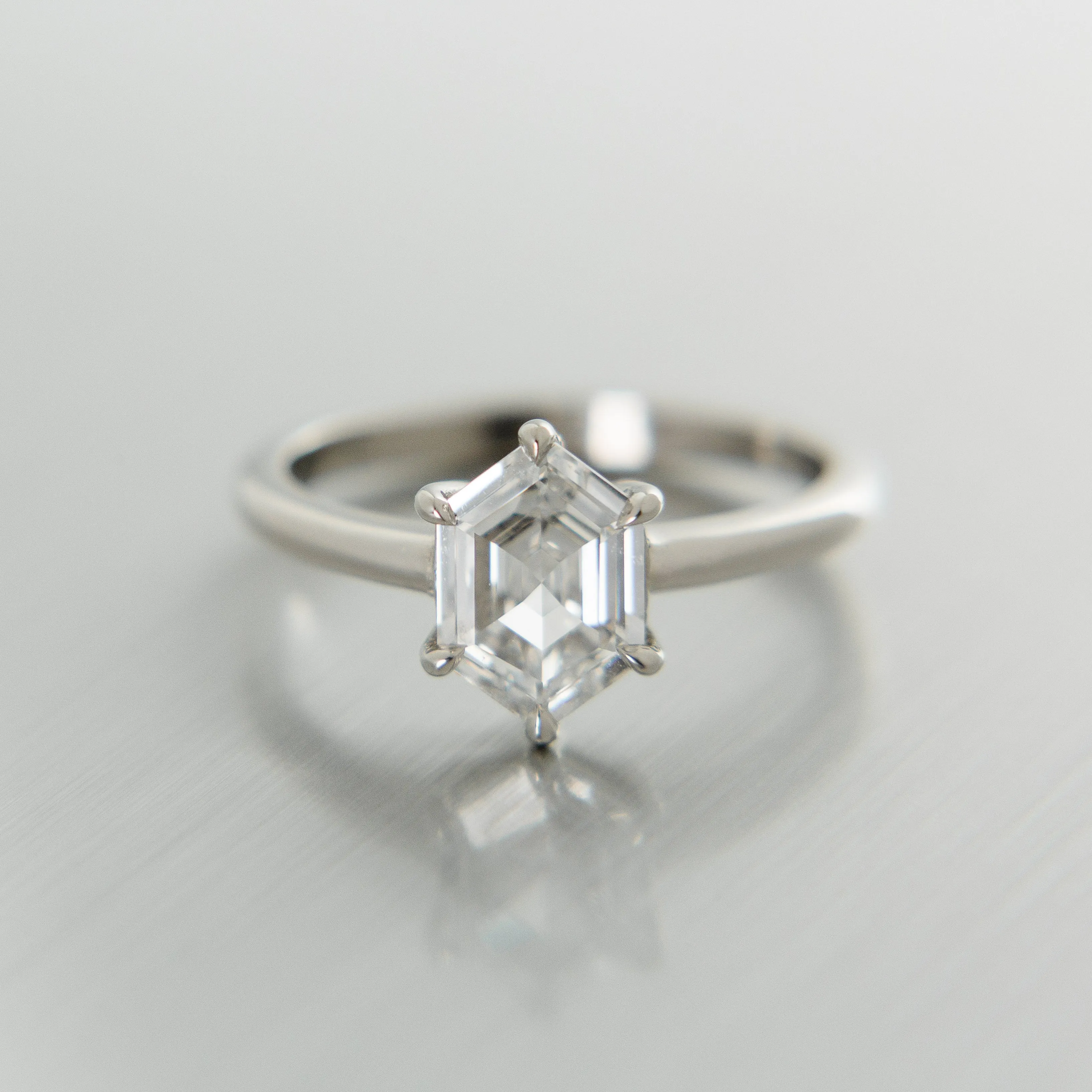 Hexagon Diamond Solitare Engagement Ring in Platinum
