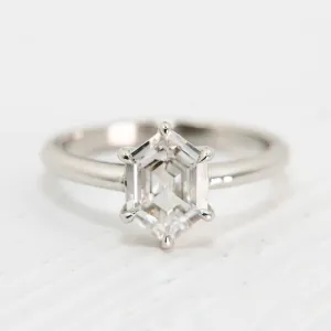 Hexagon Diamond Solitare Engagement Ring in Platinum