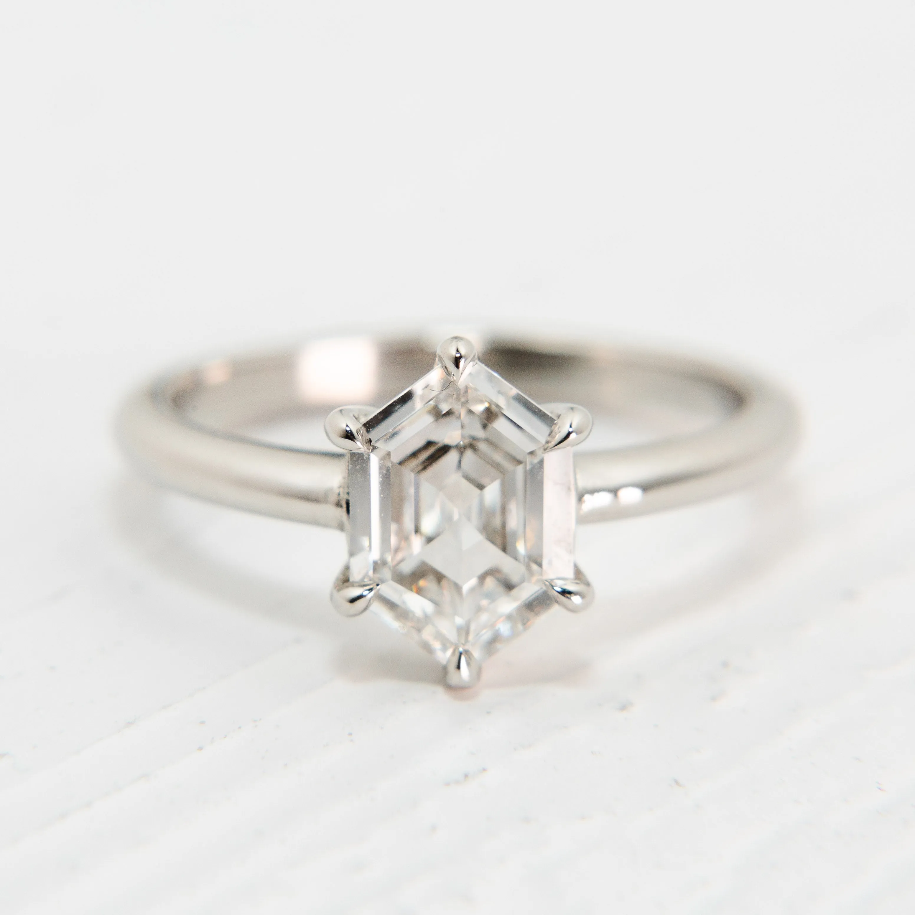 Hexagon Diamond Solitare Engagement Ring in Platinum