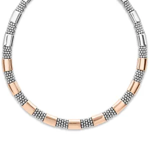 High Bar Rose Gold Station Caviar Necklace | 12mm