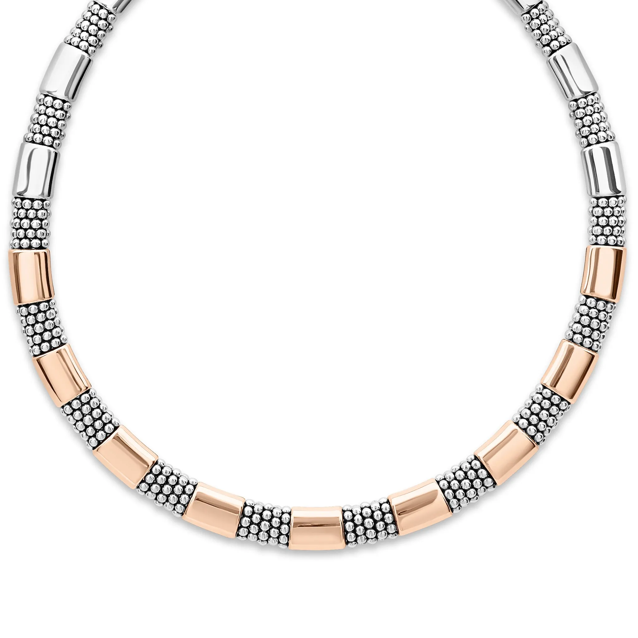 High Bar Rose Gold Station Caviar Necklace | 12mm