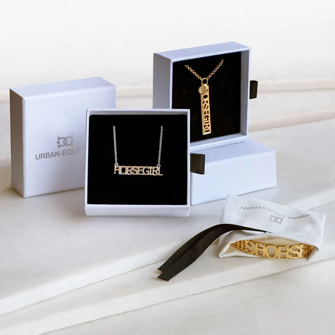 Horse Girl - Bold Cut Out Letters and 14K Gold on Brass Cuff Bracelet