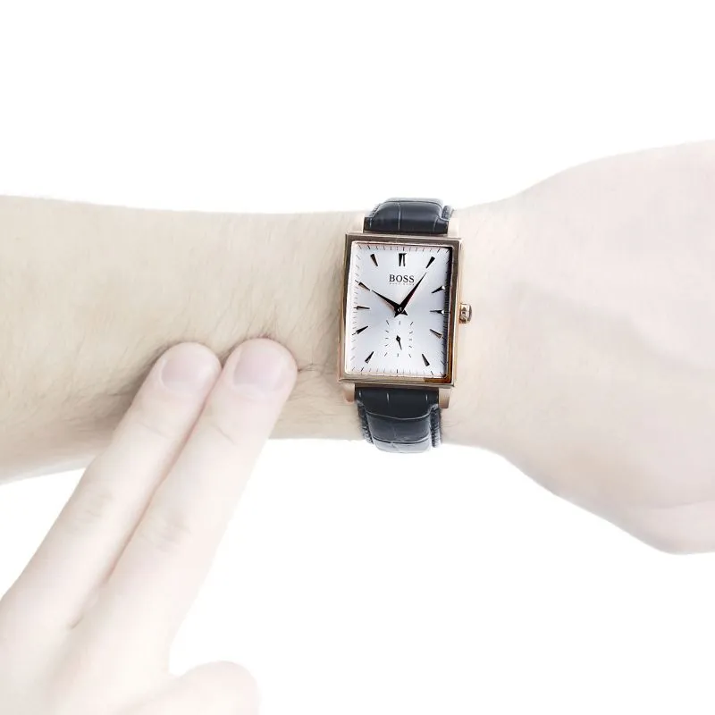 Hugo Boss Silver Dial Black Leather Men's Watch 1512785