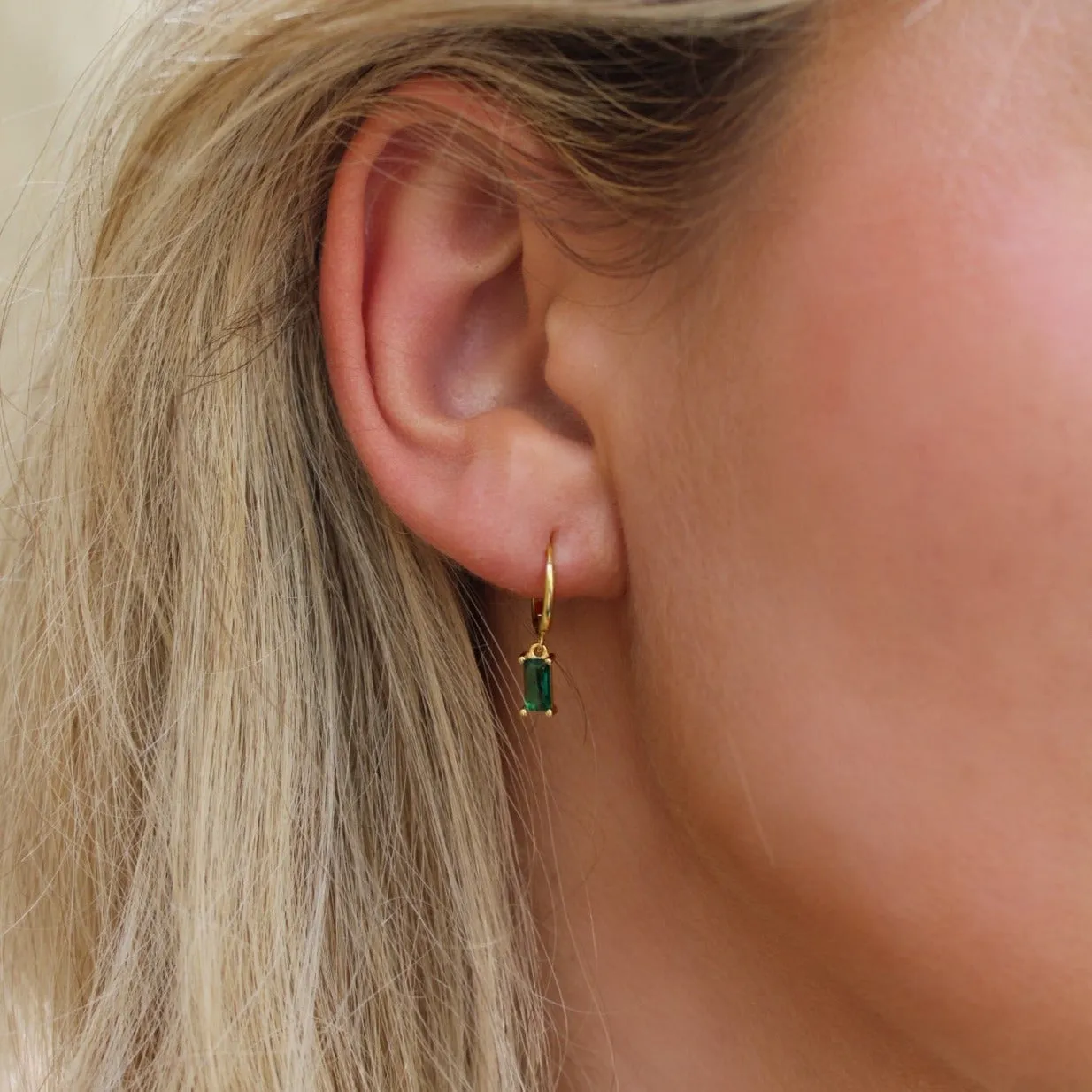 Hunter Huggie Earrings with Dangle (Emerald)