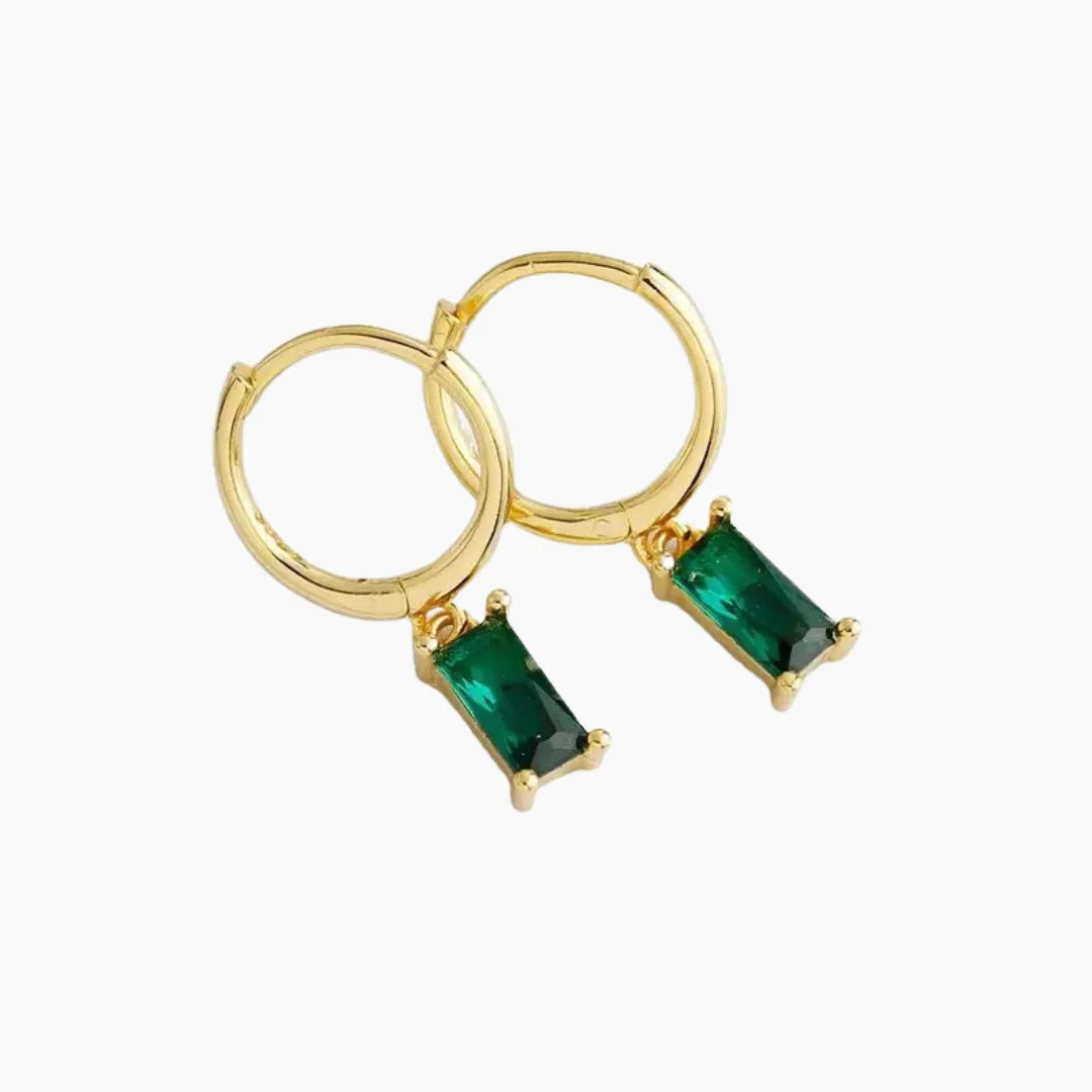 Hunter Huggie Earrings with Dangle (Emerald)
