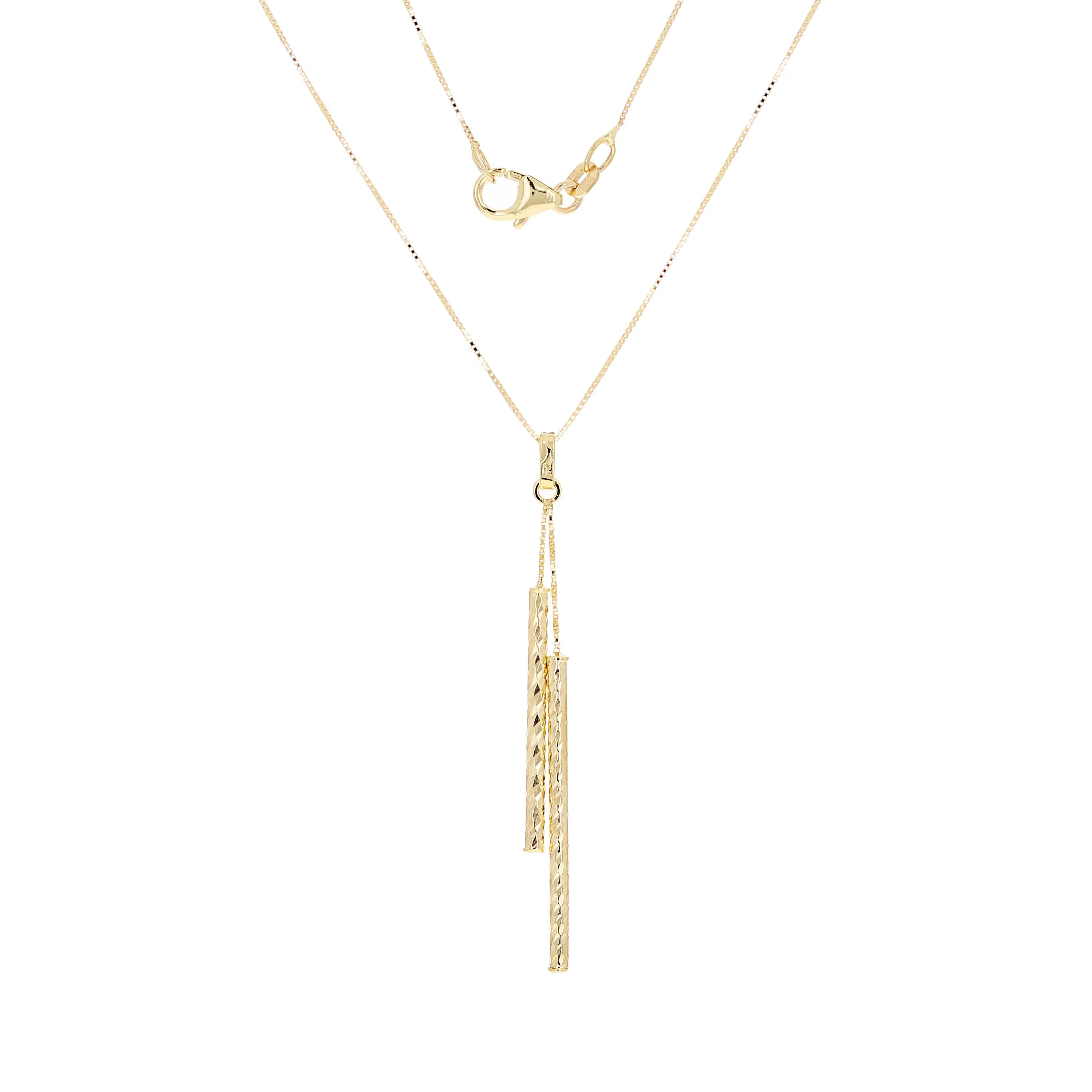 Italian 14k Yellow Gold Diamond-Cut Tube Gold Bar Necklace 18" 1.7 grams