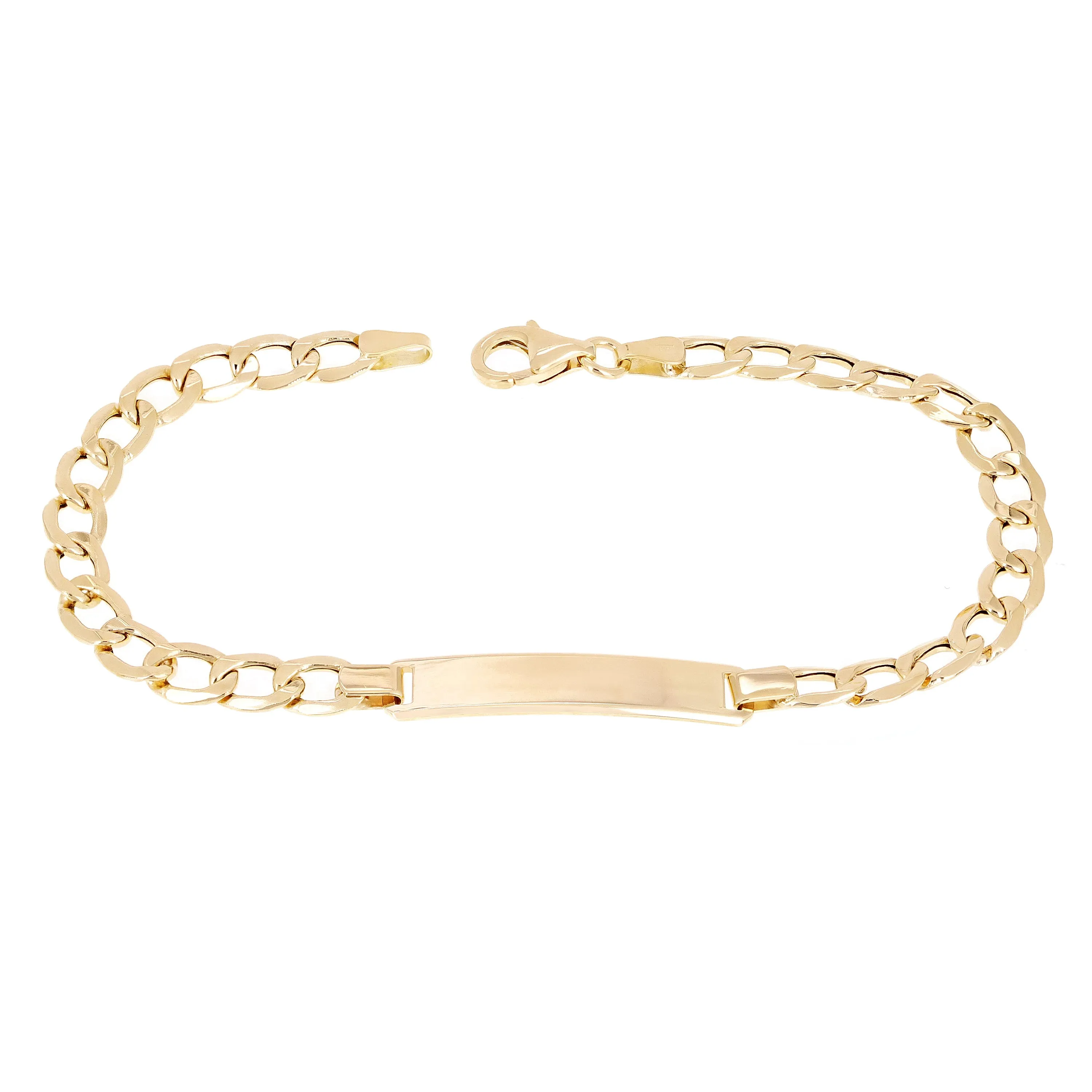 Italian 14k Yellow Gold Engravable Hollow Curb Cuban ID Bracelet 7.5" 4.9 grams