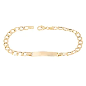 Italian 14k Yellow Gold Engravable Hollow Curb Cuban ID Bracelet 7.5" 4.9 grams