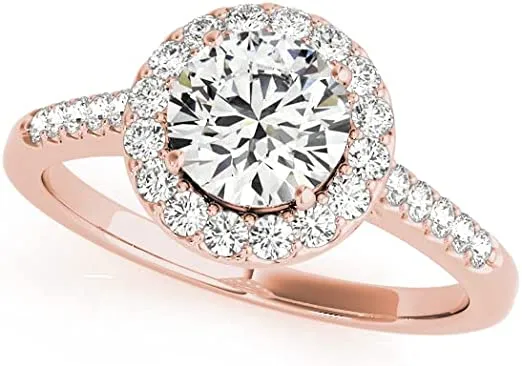 JewelMore 1.00 Carat Halo Round Cut Antique Diamond Bridal Ring for Women | 14K Solid Yellow Gold White Gold Rose Gold Genuine Diamond Wedding/Engagement Jewelry Collection