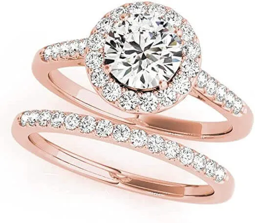 JewelMore 1.00 Carat Halo Round Cut Antique Diamond Bridal Ring for Women | 14K Solid Yellow Gold White Gold Rose Gold Genuine Diamond Wedding/Engagement Jewelry Collection