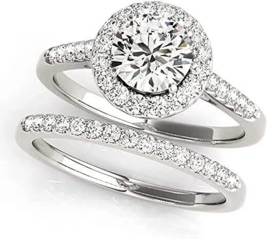 JewelMore 1.00 Carat Halo Round Cut Antique Diamond Bridal Ring for Women | 14K Solid Yellow Gold White Gold Rose Gold Genuine Diamond Wedding/Engagement Jewelry Collection