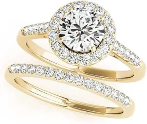 JewelMore 1.00 Carat Halo Round Cut Antique Diamond Bridal Ring for Women | 14K Solid Yellow Gold White Gold Rose Gold Genuine Diamond Wedding/Engagement Jewelry Collection