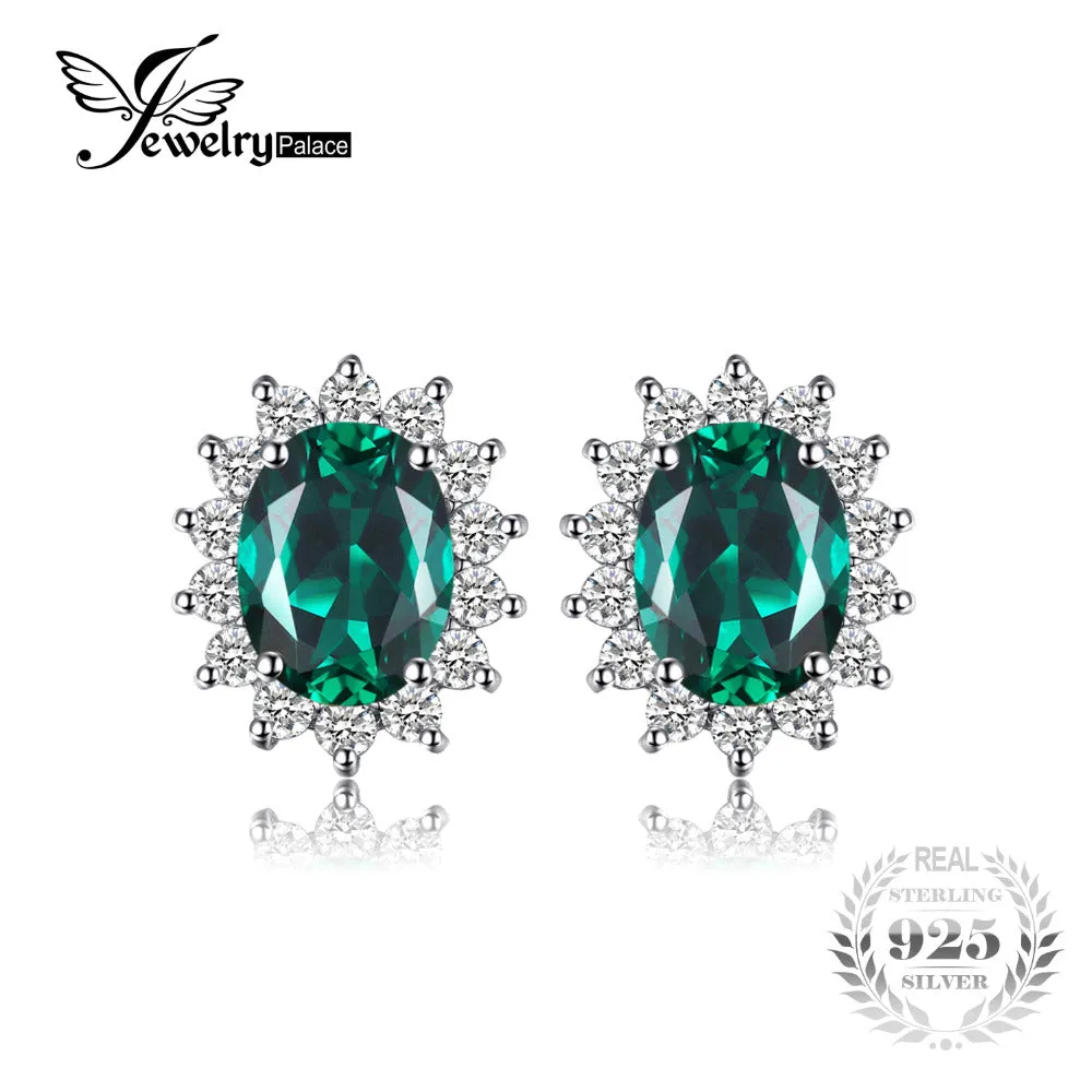 Jewelrypalace Princess Diana William Kate Middleton's 1.1ct Created Emerald Stud Earrings 925 Sterling Silver Gift