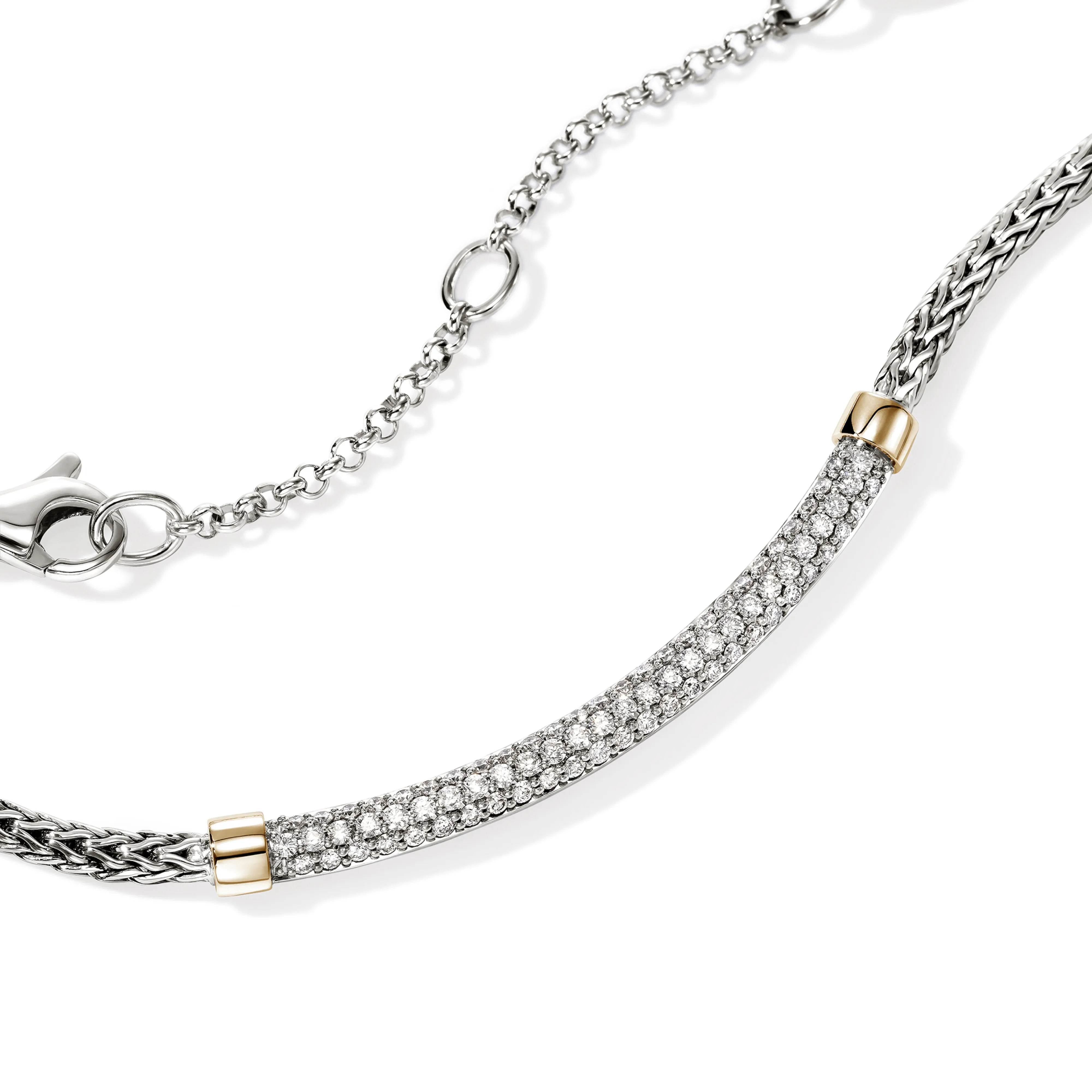 John Hardy Essentials Mixed Metals Pavé Diamond Bar Necklace